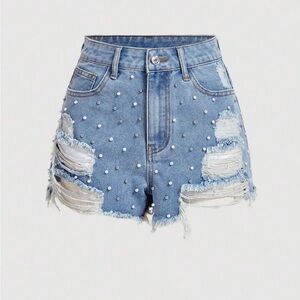 SHEIN Blue Jean Shorts Distressed Vintage